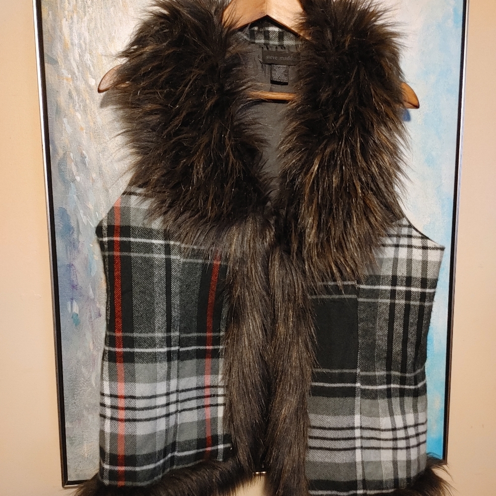 Steve Madden Flannel and Faux Fur Vest